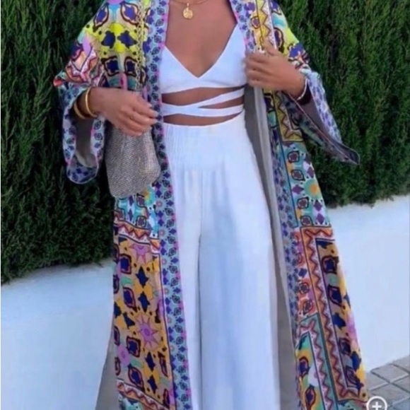 ZARA WOMEN’S MULTICOLORED SATIN EFFECT KIMONO SIZE M - Picture 3 of 10